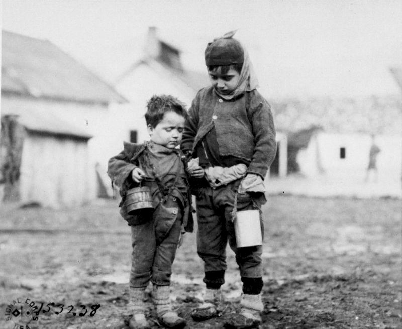 Children forced to evacuate their home country of Montenegro as a result of Austrian occupation. [Source: U.S. Army Signal Corps No. 153238.]